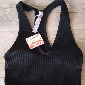 Free People Movement Black V-Neck Ribbed Crop Tank Top